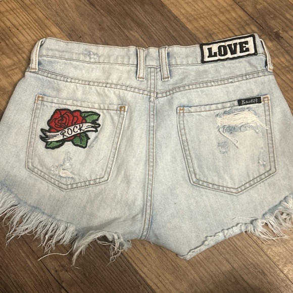 Bardot Blue Jean Shorts Distressed Vintage Style - Picture 5 of 8